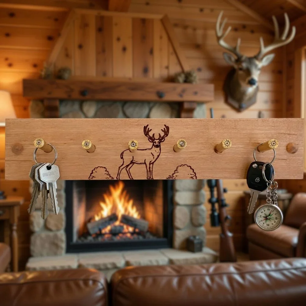 Handmade Buck Deer Key Holder Maple Wood + Polished .223 Casings | Hunter’s Den